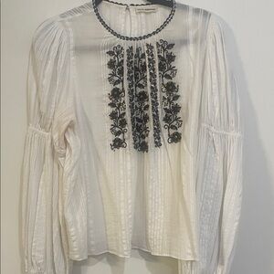 Ulla Johnson White Blouse with Black Embroidery (size L)